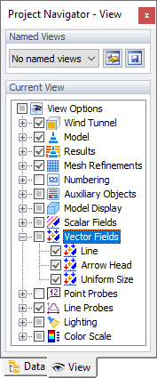 Navegador de projetos, campos de vetores